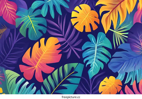 Colorful Tropical Leaves Pattern Background