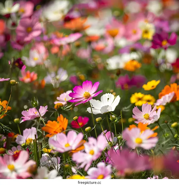Vibrant Cosmos Flowers Field