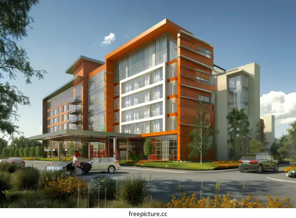 Modern Hotel Exterior Design with Landscaping