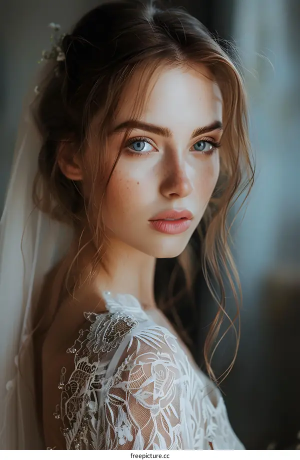 Portrait of a beautiful young woman in a wedding dress