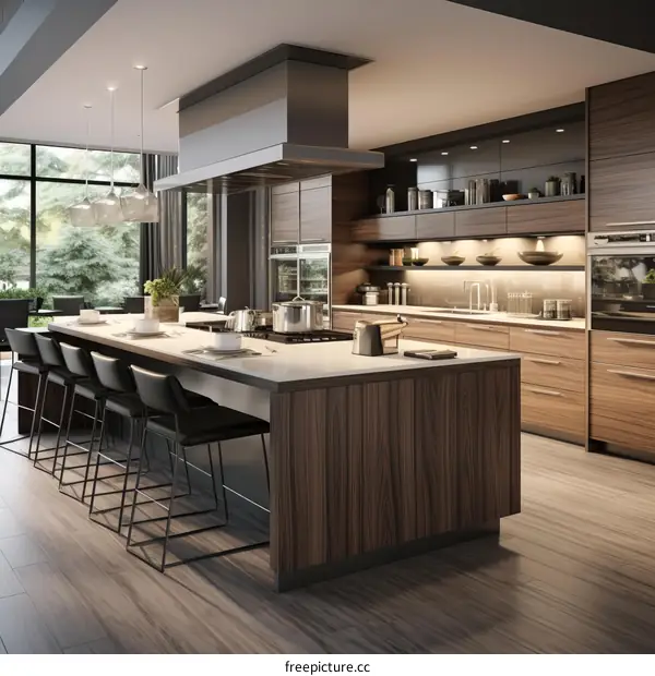 Modern Kitchen with Wood Cabinets and Stainless Steel Appliances