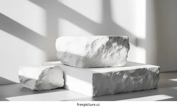 White Stone Display Podiums in Minimalist Setting