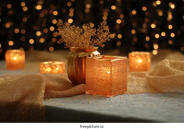Golden Decorative Candles with Lights