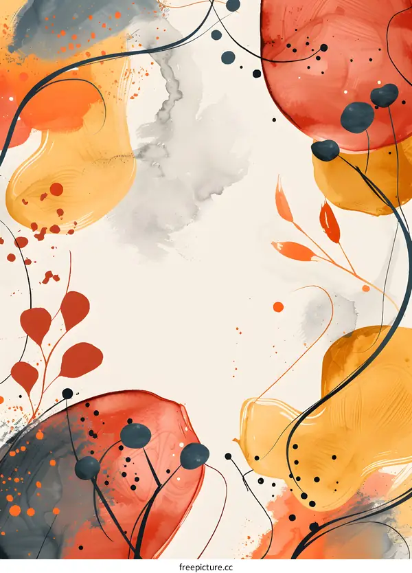 Abstract Watercolor Background with Yellow and Red