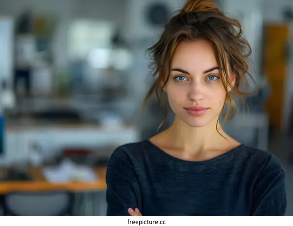 portrait of a young woman with blue eyes and brown hair