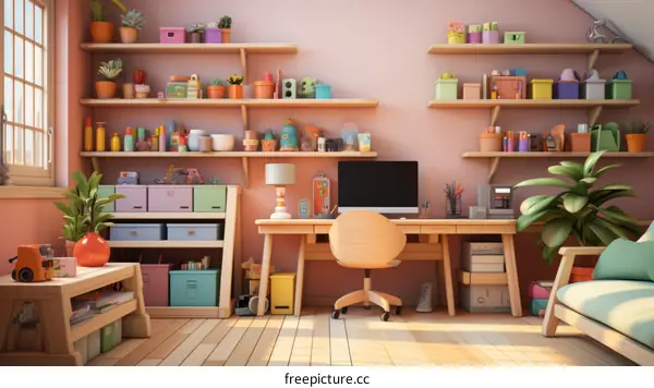 Cozy home office with lots of storage and natural light