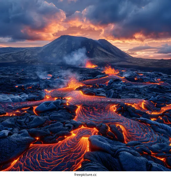 Lava from the Fagradalsfjall volcano eruption in Iceland