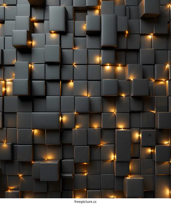 Black 3D cubes background with glowing yellow lights