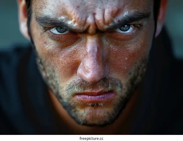 Close-up Angry Caucasian Man Face