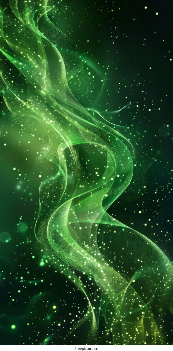 Green Ribbons Streaming on a Green Background