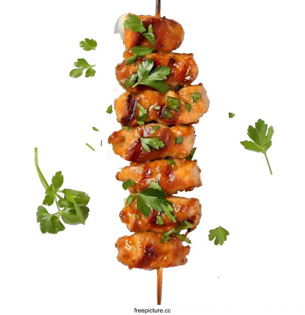 [Transparent Background PNG]Grilled Chicken Skewers with Parsley Garnish
