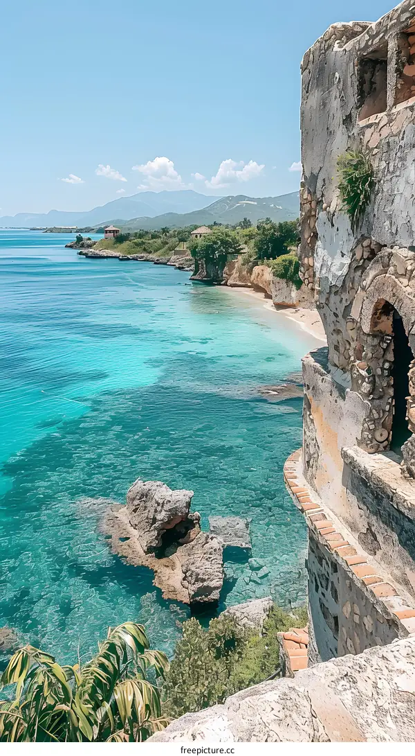 Turquoise Ocean View from a Stone Tower