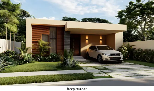 Modern House Design with Car in Front Yard
