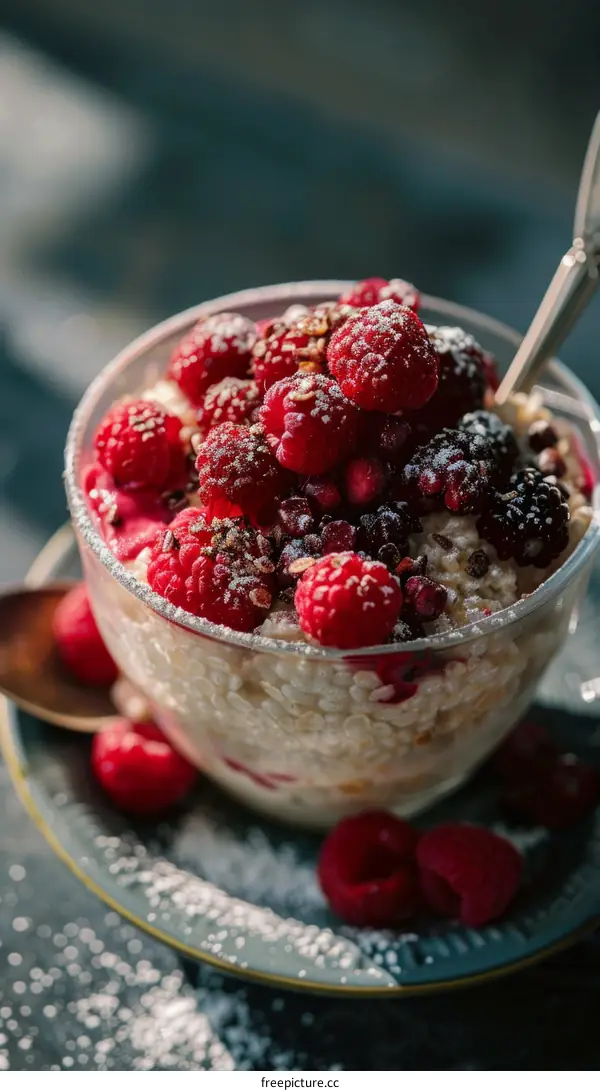 Delicious oatmeal with raspberries and blackberries for a healthy breakfast