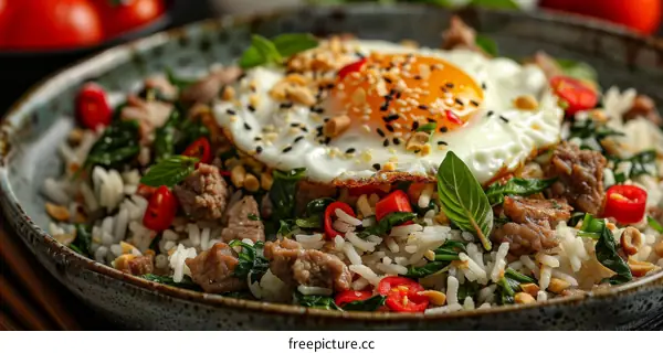 Thai Basil Beef Bowl with Fried Egg