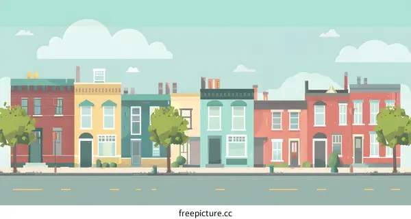 Colorful Row of Houses in a Suburban Neighborhood