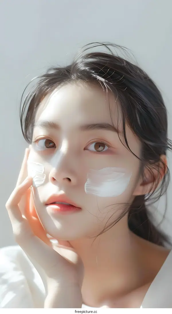 Beautiful Asian Woman Applying Skin Care Cream