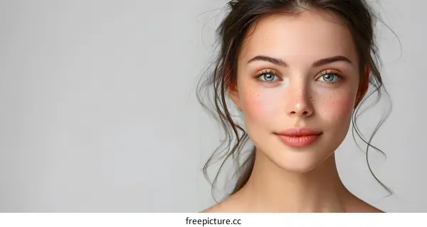 Portrait of a beautiful young woman with freckles