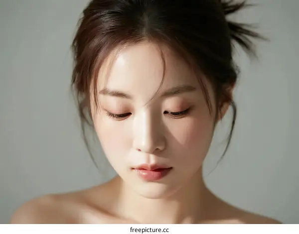 Portrait of young Asian woman with natural makeup and loose hair