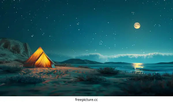 Camping under the starry sky near the lake