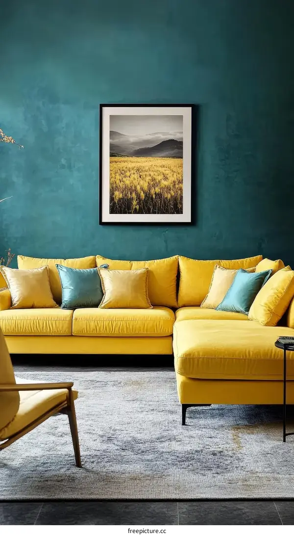 Yellow Sofa Living Room with Artwork
