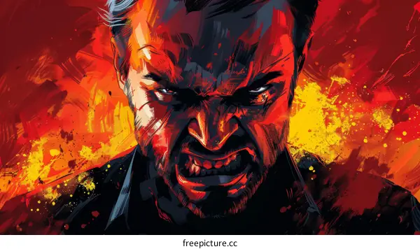 Angry Man Illustration with Fiery Background