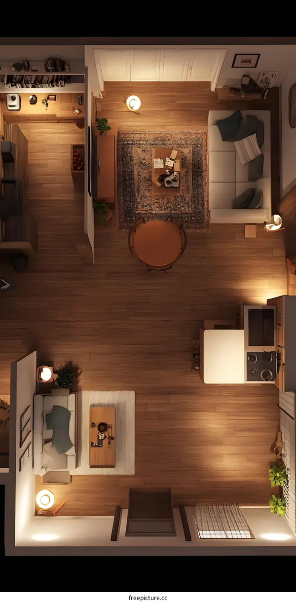 Top View of Modern Minimalist Living Room Design