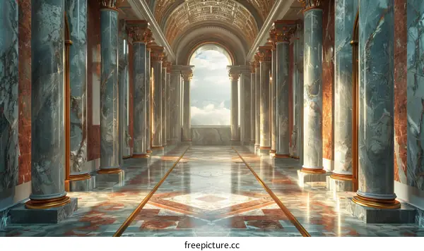 Majestic Marble Colonnade Hallway Illustration