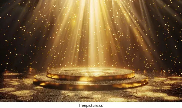 Golden stage with glittering particles falling from above