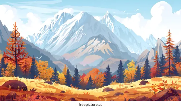 Autumn Landscape With Mountains And Trees