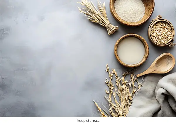 Oat Milk and Oats on a Grey Background