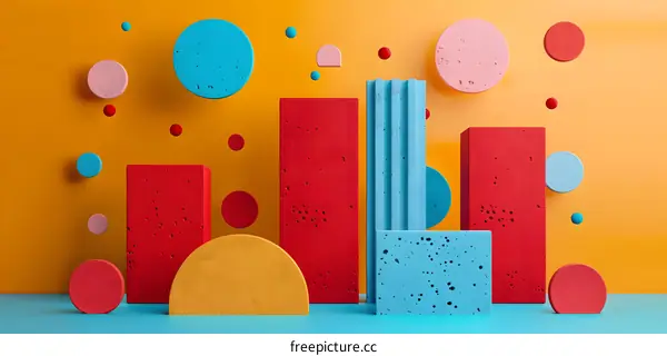 Colorful 3D geometric shapes composition
