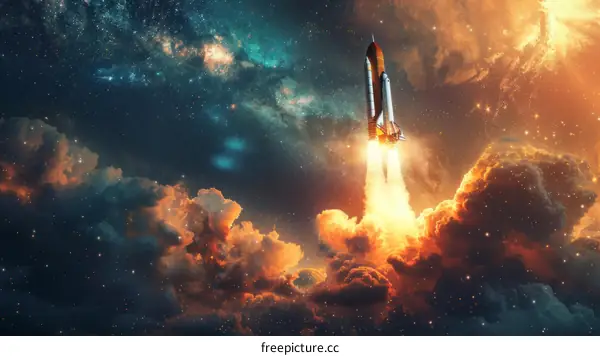 Space Shuttle Atlantis launching into space