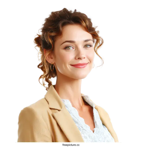 [Transparent Background PNG]Portrait of a Caucasian Woman in a Beige Blazer