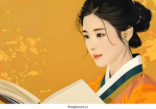 Portrait of a young woman in traditional Korean dress