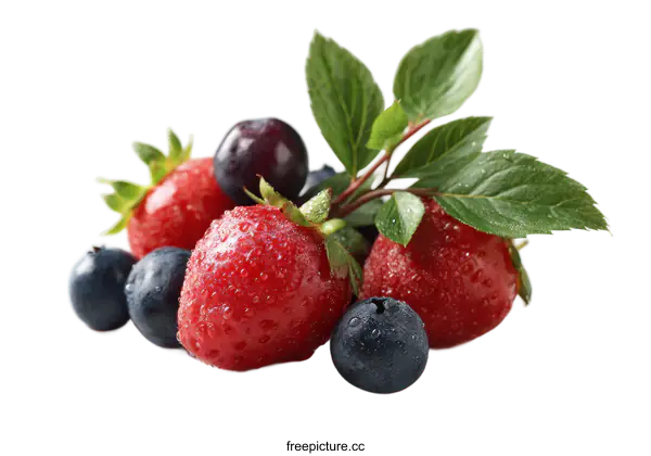[Transparent Background PNG]Fresh Mixed Berries with Dewdrops