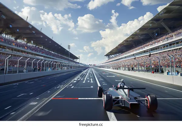 Formula One Race Car on a Race Track with Spectators in the Stands