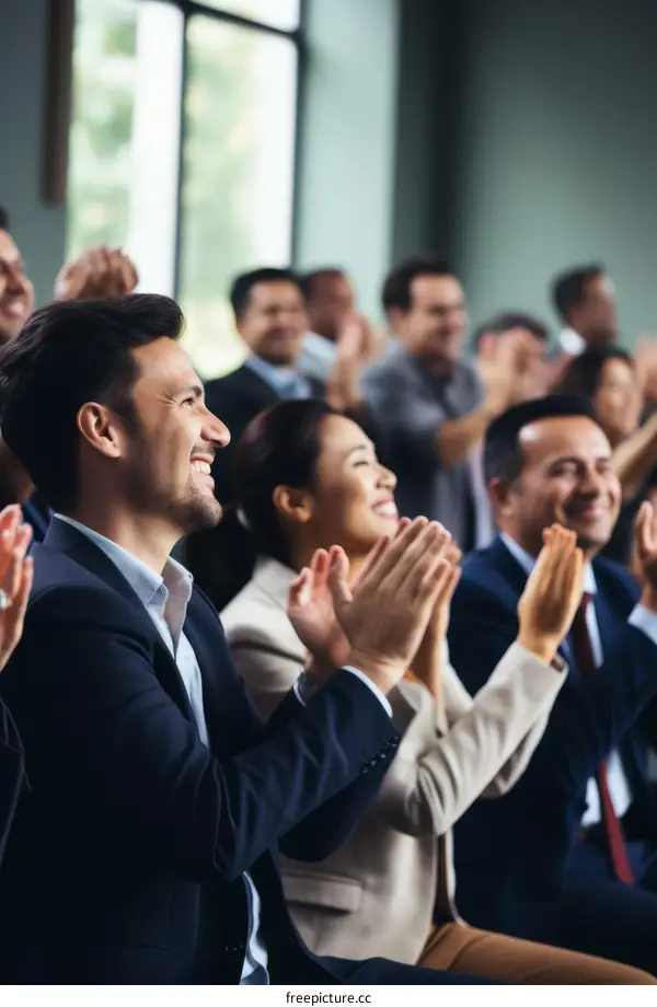 Diverse business professionals applauding during a conference