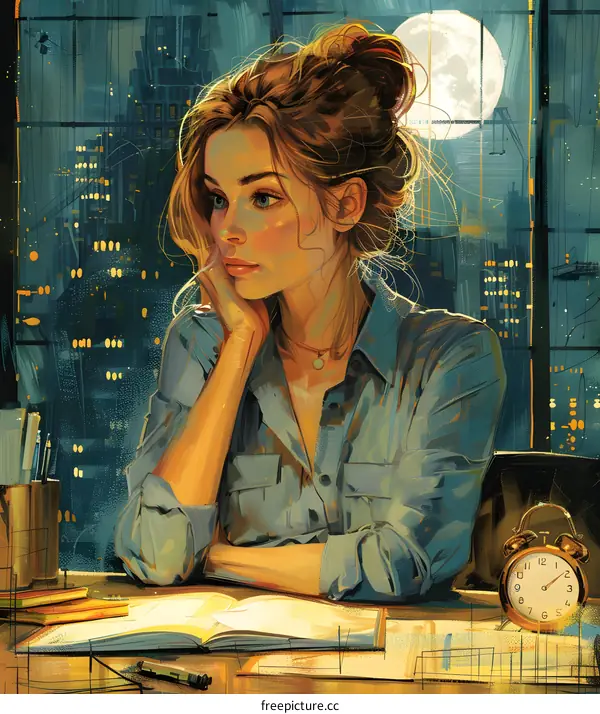 girl studying at night