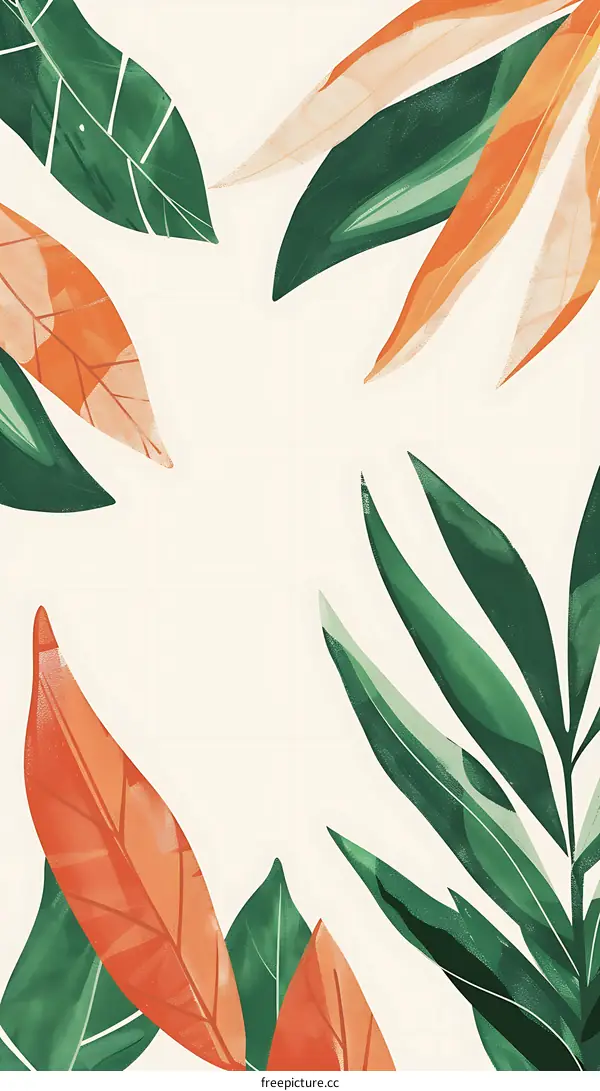 Green and Orange Leaves Botanical Illustration