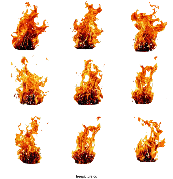[Transparent Background PNG]Different Flame Patterns Isolated on White