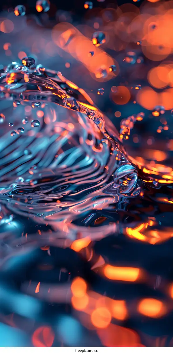 Abstract Colorful Water Surface with Bubbles and Light Reflections