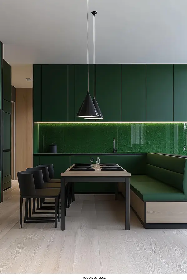 Modern Green Kitchen Dining Area Design
