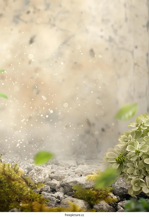 Nature Background With Green Leaves And Rocks