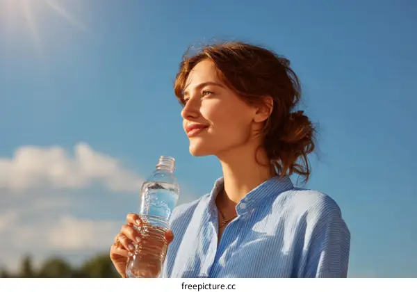 Woman enjoying the outdoors with water bottle