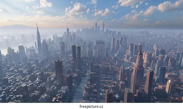 Aerial View of a Futuristic Metropolis