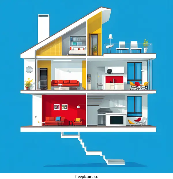 Modern House Interior Design Cross Section View