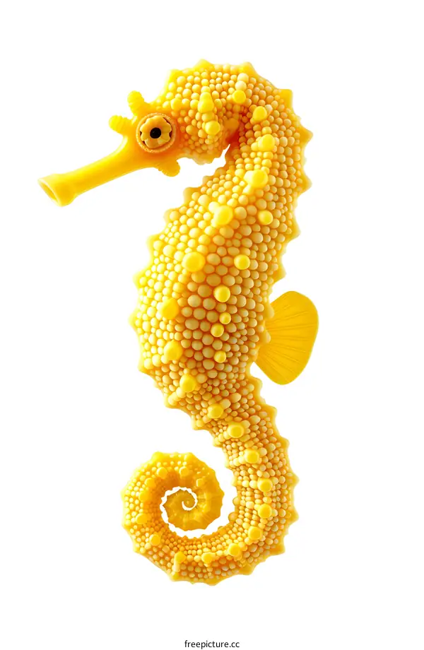 A 3D rendering of a yellow seahorse