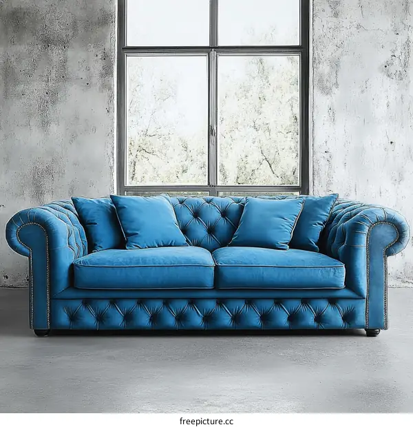 Classic Blue Chesterfield Sofa in Modern Interior