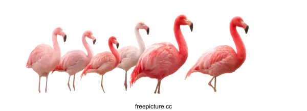 [Transparent Background PNG]Pink Flamingos in a Row against White Background